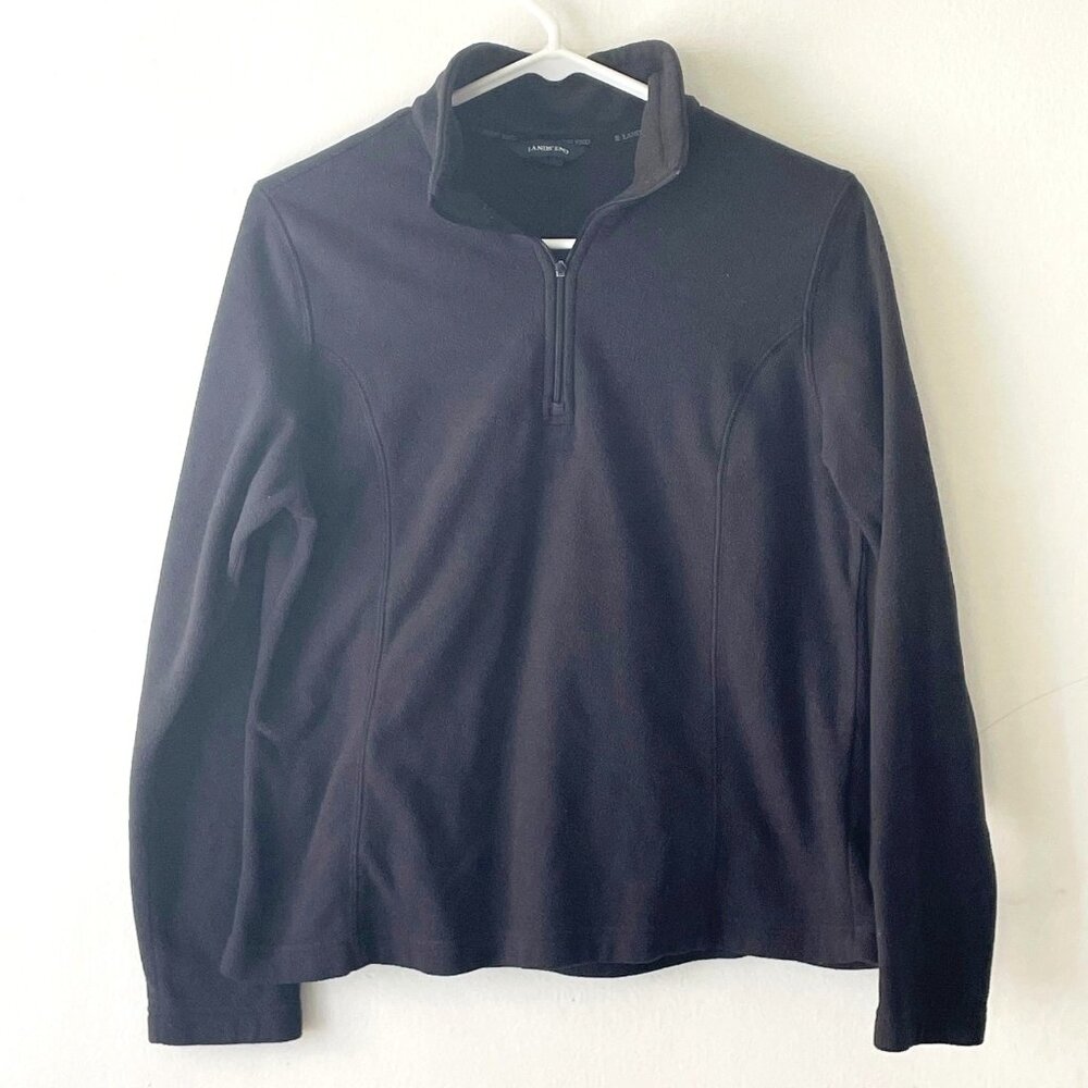 Land’s End Zip Fleece Pullover Black Petite Medium 10-12 Excellent Activewear